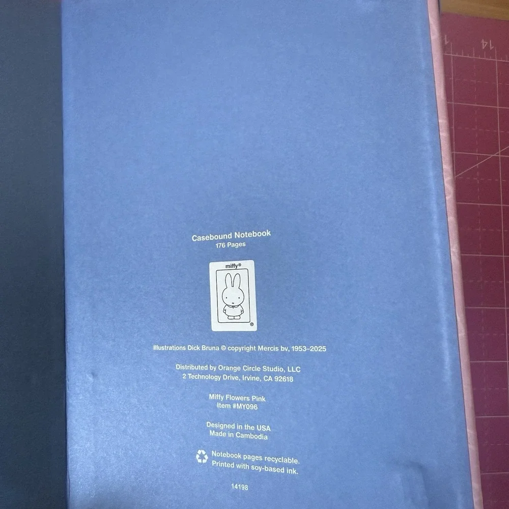 MIFFY Flowers Pink Casebound Notebook 176 Lined Pages Hardcover Journal Elastic
